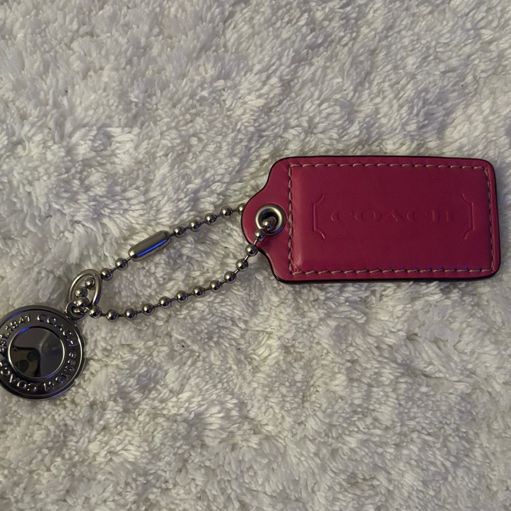 Coach Fuchsia Leather Keychain with Silver Accents